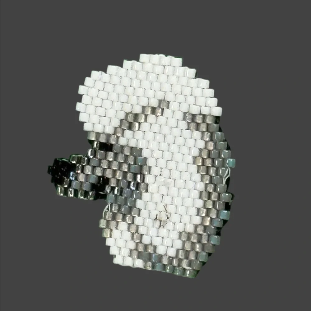 Handcrafted beaded white standard show poodle leather backed brooch pin